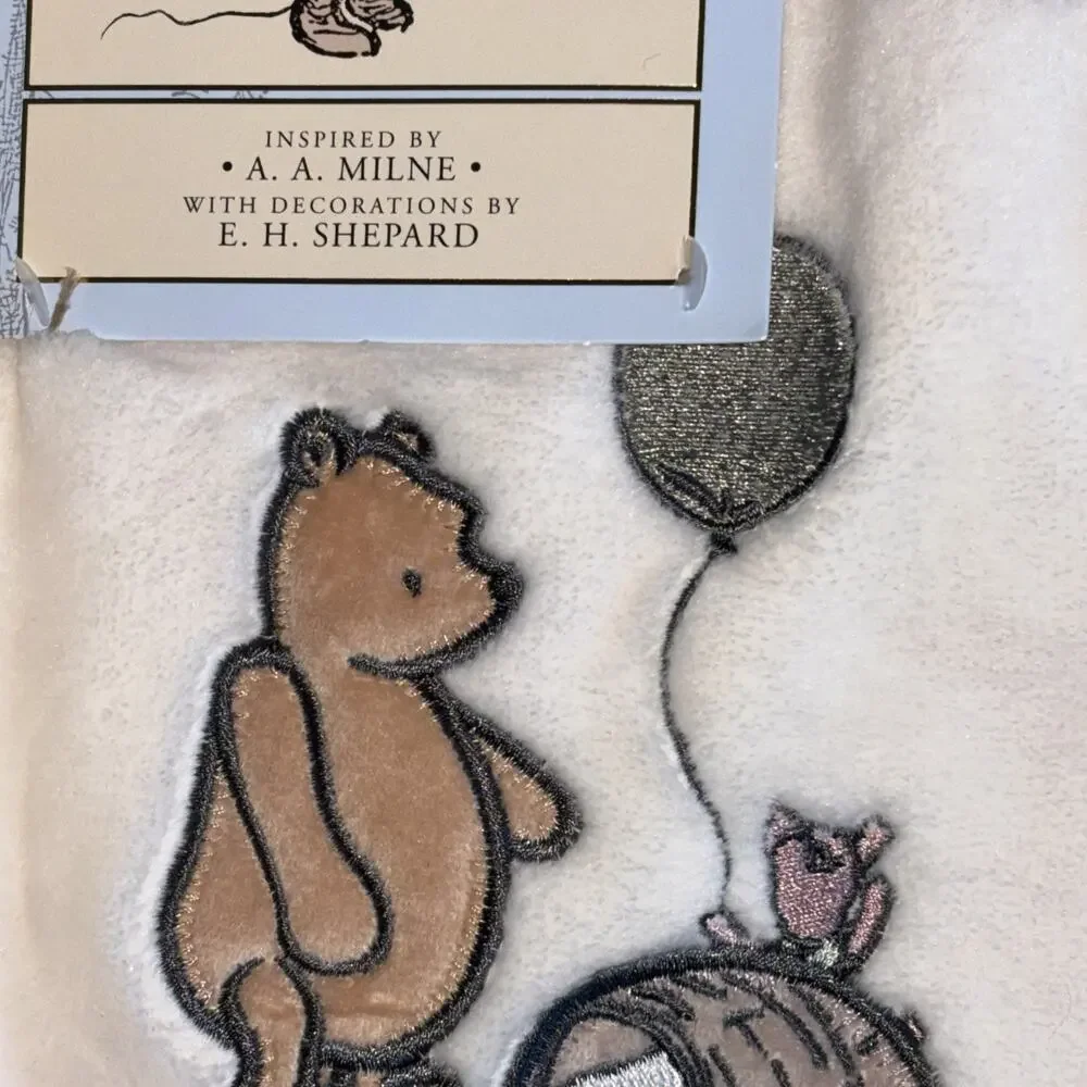 Winnie the Pooh Bear Collection Born in 2027 Embroidered Baby Blanket Cream